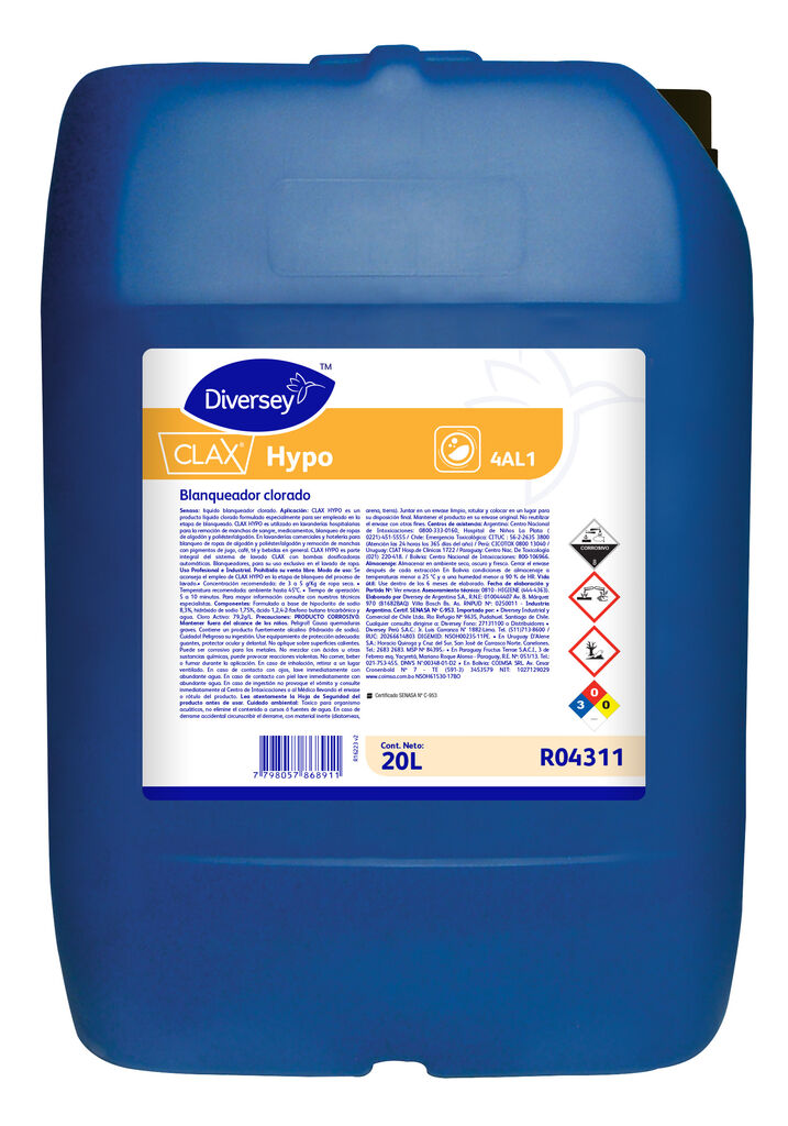 CLAX HYPO 4L1 20L - LÍQUIDO BLANQUEADOR CLORADO